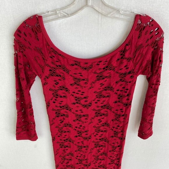 GUESS Red Lace Overlay Bodycon Dress - Picture 3 of 7